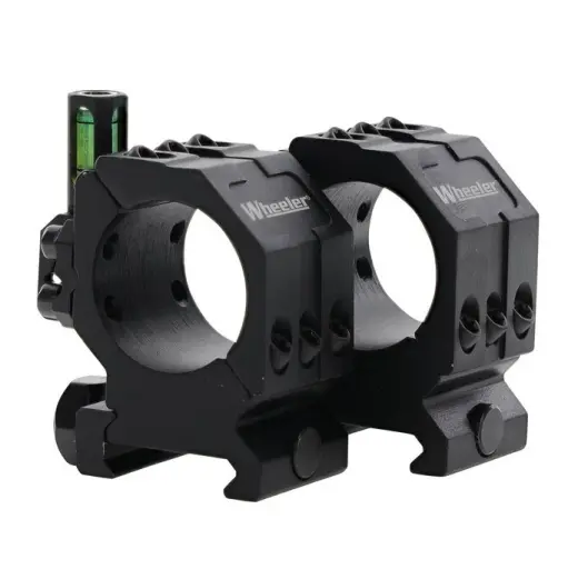 Dvoudílné montážní kroužky WHEELER 2 PIECE PICATINNY SCOPE RINGS s integrovanou vodováhou pro pevné uchycení optiky na Picatinny lištu.